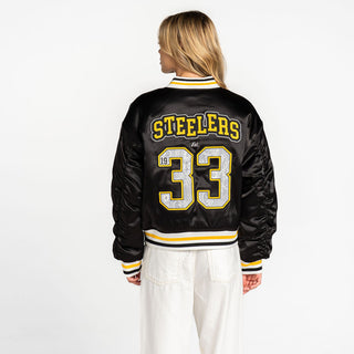 Pittsburgh Steelers Women’s Satin Bomber - Black