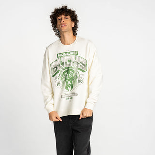 Milwaukee Bucks Oversized Graphic Crewneck - Vintage White