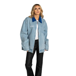 Los Angeles Dodgers Pinstripe Denim Jacket - Light Wash