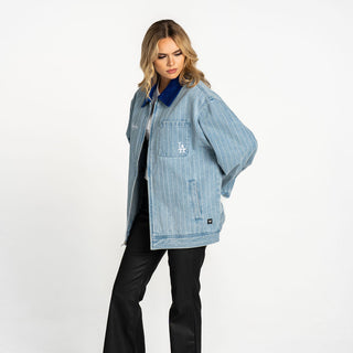 Los Angeles Dodgers Pinstripe Denim Jacket - Light Wash