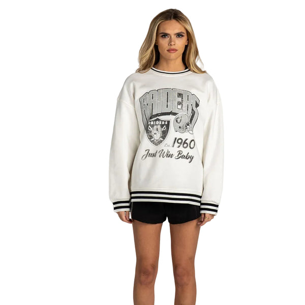 Las Vegas Raiders Women's Oversized Vintage Crew Fleece - Vintage White