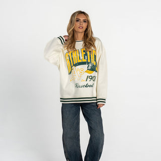 Oakland Athletics Oversized Vintage Crew - Vintage White