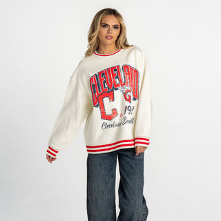 Cleveland Guardians Women's Oversized Vintage Crew Fleece - Vintage White