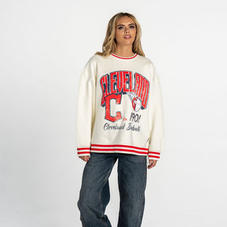 Cleveland Guardians Women's Oversized Vintage Crew Fleece - Vintage White