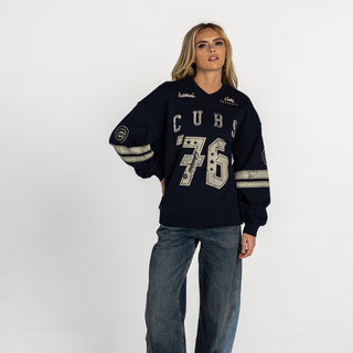 Chicago Cubs Women’s Oversized V-Neck Pullover - Navy