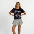 Atlanta Braves Women’s Sequin Cropped Tee - Navy view 2