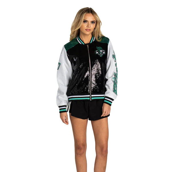 New York Liberty Women’s Sequin Bomber Jacket - Black