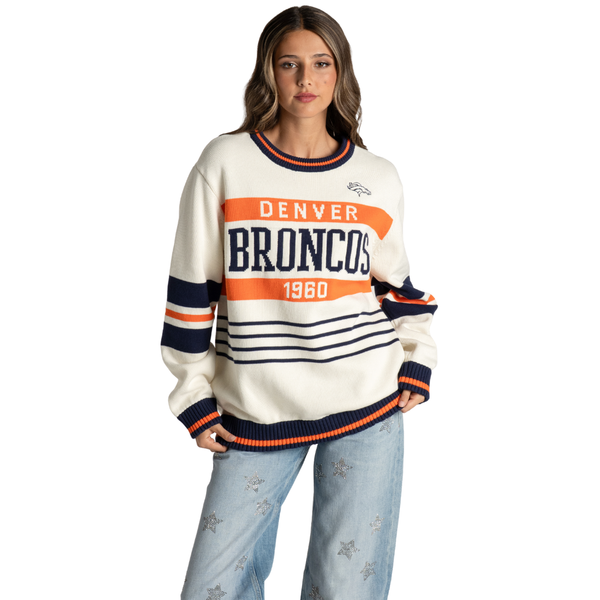 Denver Broncos Unisex Jacquard Crew Sweater - Cream