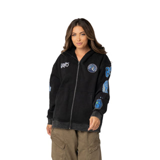 Minnesota Timberwolves Unisex Logo Sleeve Full Zip Up Hoodie - Black