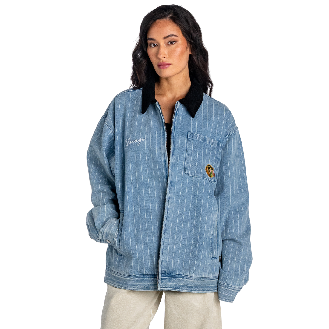 Chicago Blackhawks Unisex Pinstripe Denim Jacket - Denim