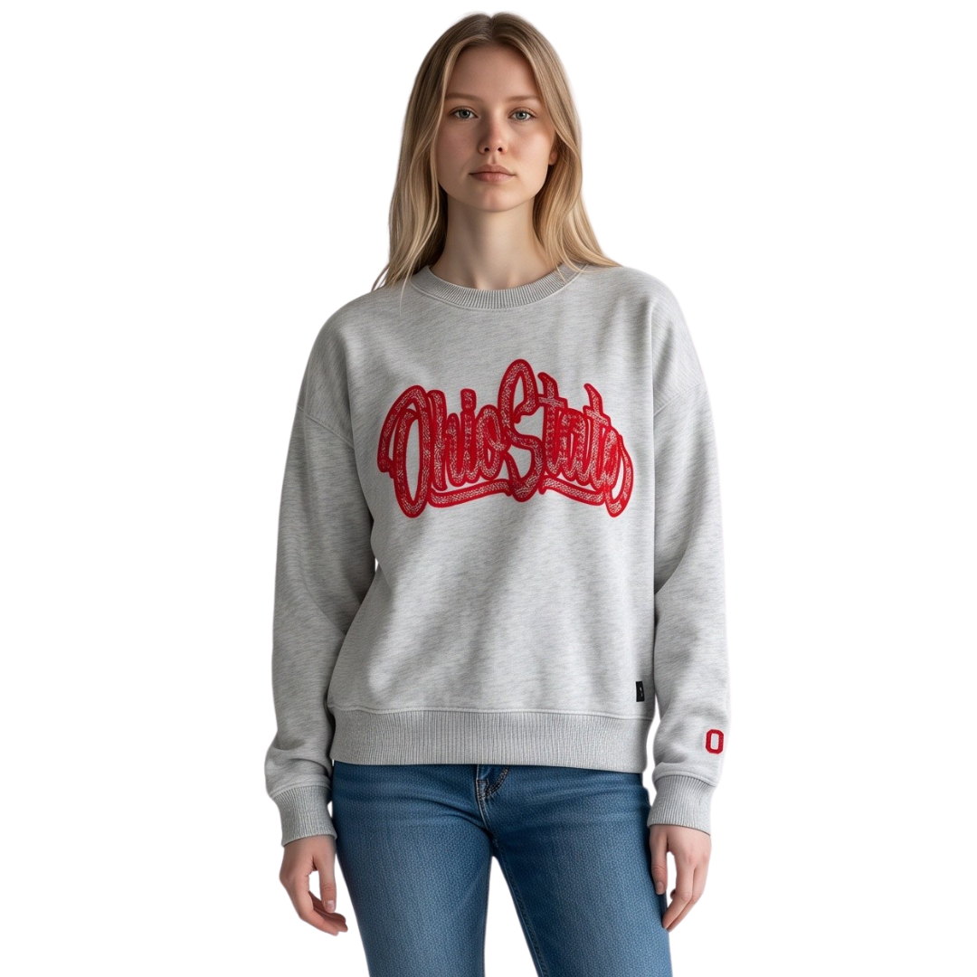 Ohio State Buckeyes Women's Oversized Lace Crew - Heather Grey