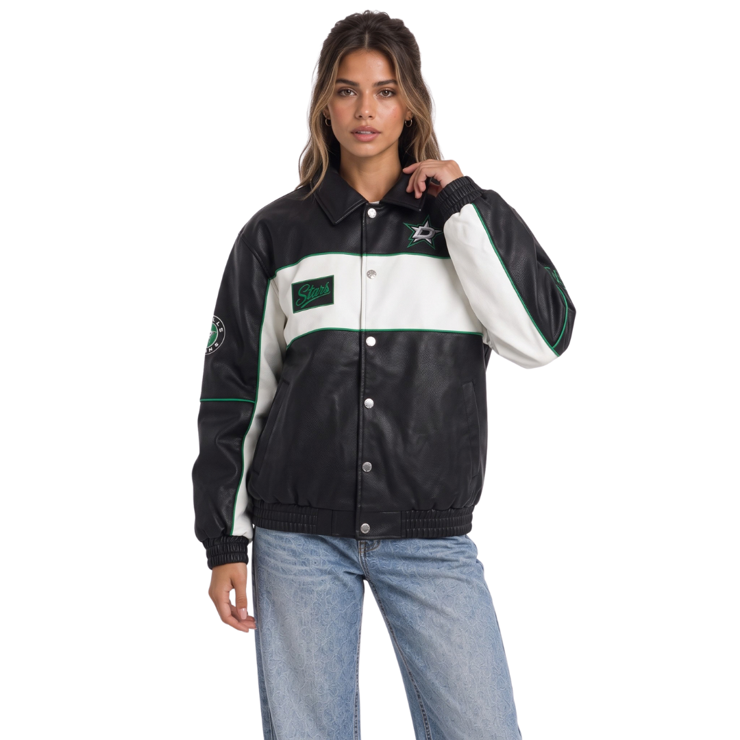 Dallas Stars Unisex Faux Leather Racing Jacket - Black