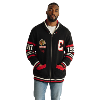Chicago Blackhawks Unisex Jacquard Zip-Front Sweater - Black