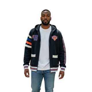 NY Knicks Unisex - Hooded Jacquard Zip Front Sweater - Black