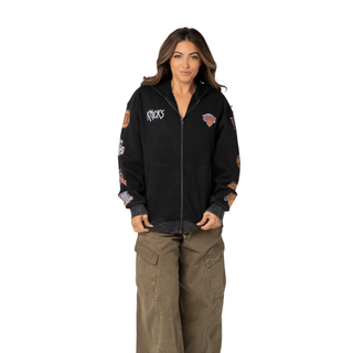 NY Knicks Unisex Logo Sleeve Full Zip Hoodie - Black