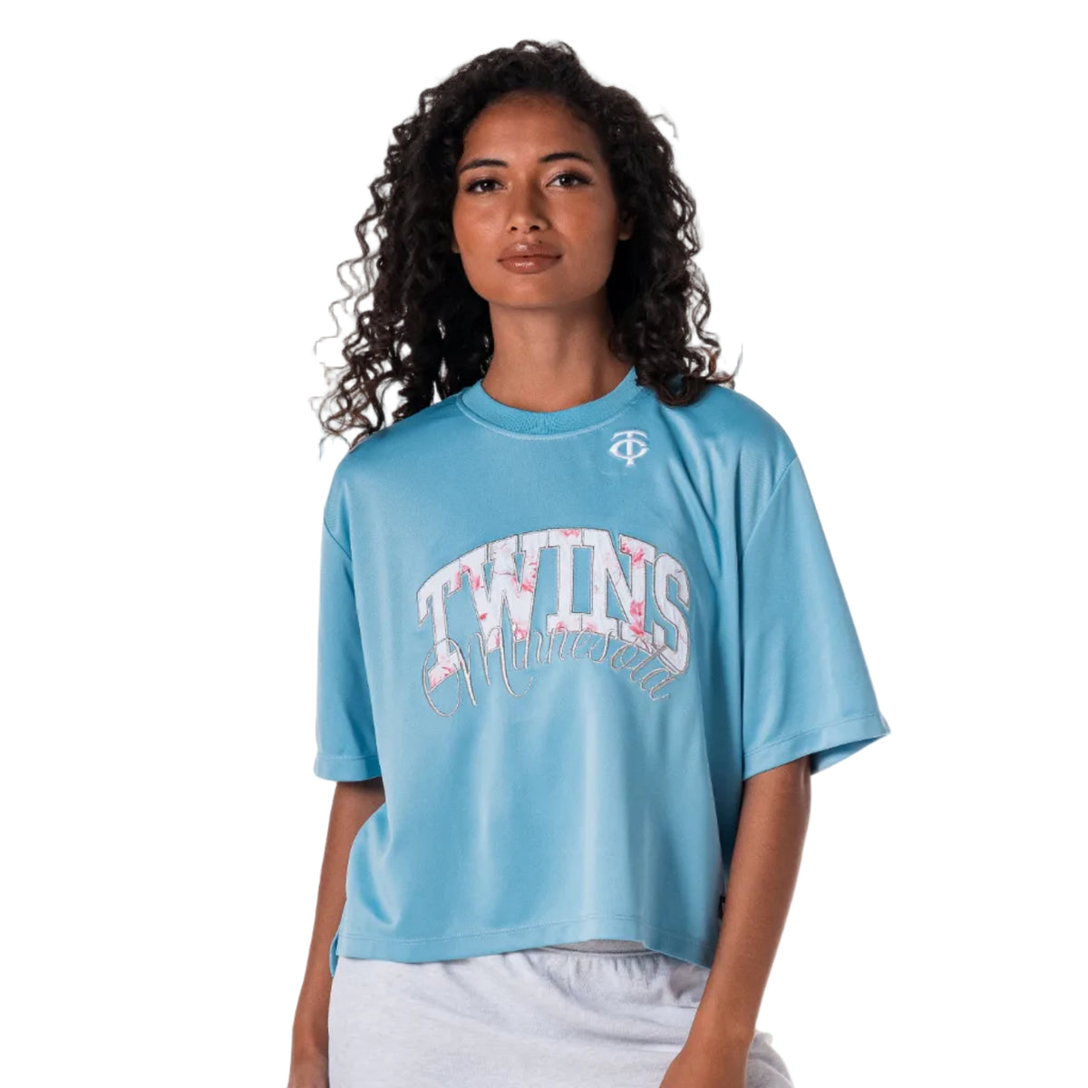 Minnesota Twins Women’s Cropped Crew Neck Tee - Light Blue