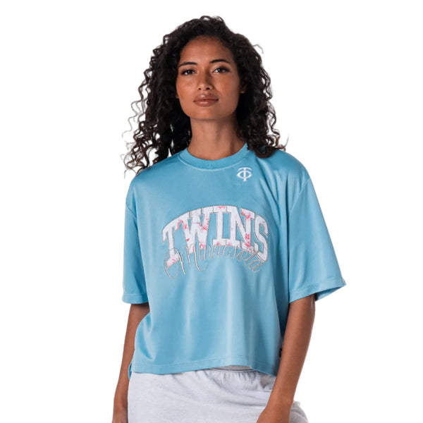 Minnesota Twins Women’s Cropped Crew Neck Tee - Light Blue