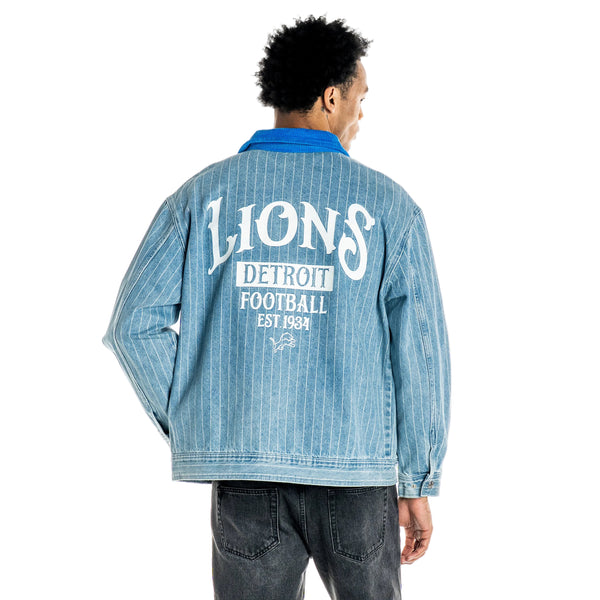 Detroit Lions Unisex Pinstripe Denim Jacket - Denim