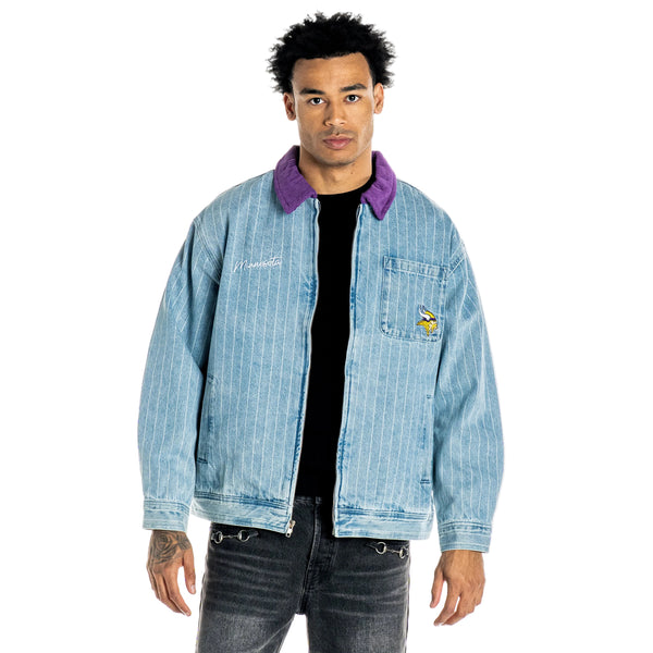 Minnesota Vikings Unisex Pinstripe Denim Jacket - Denim