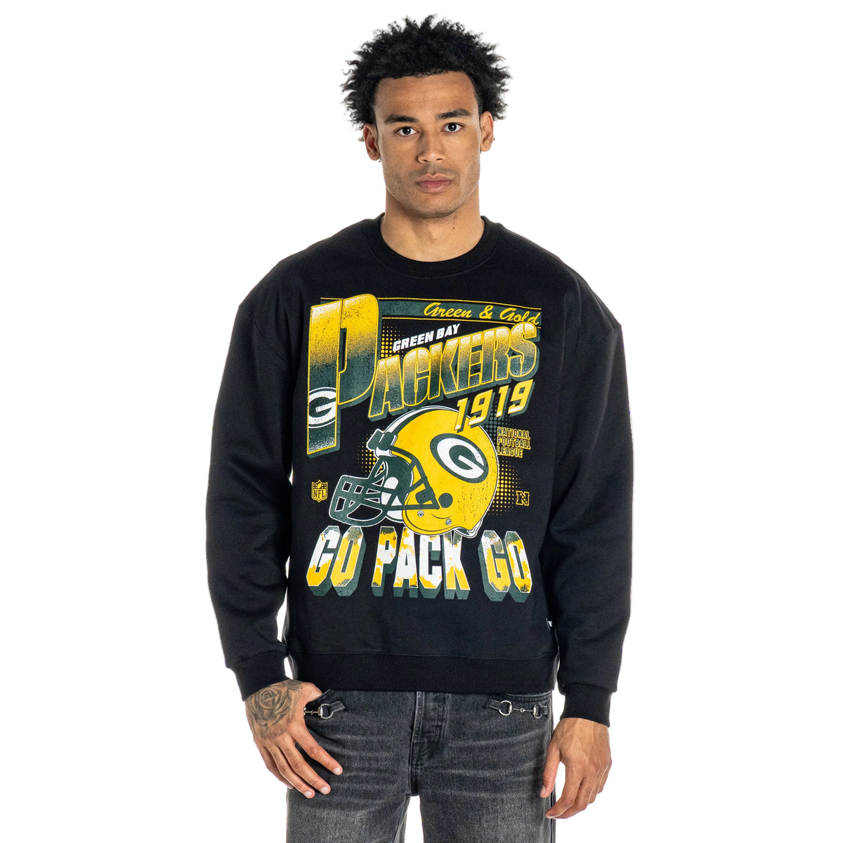 Green Bay Packers Unisex Graphic Crew Fleece - Black