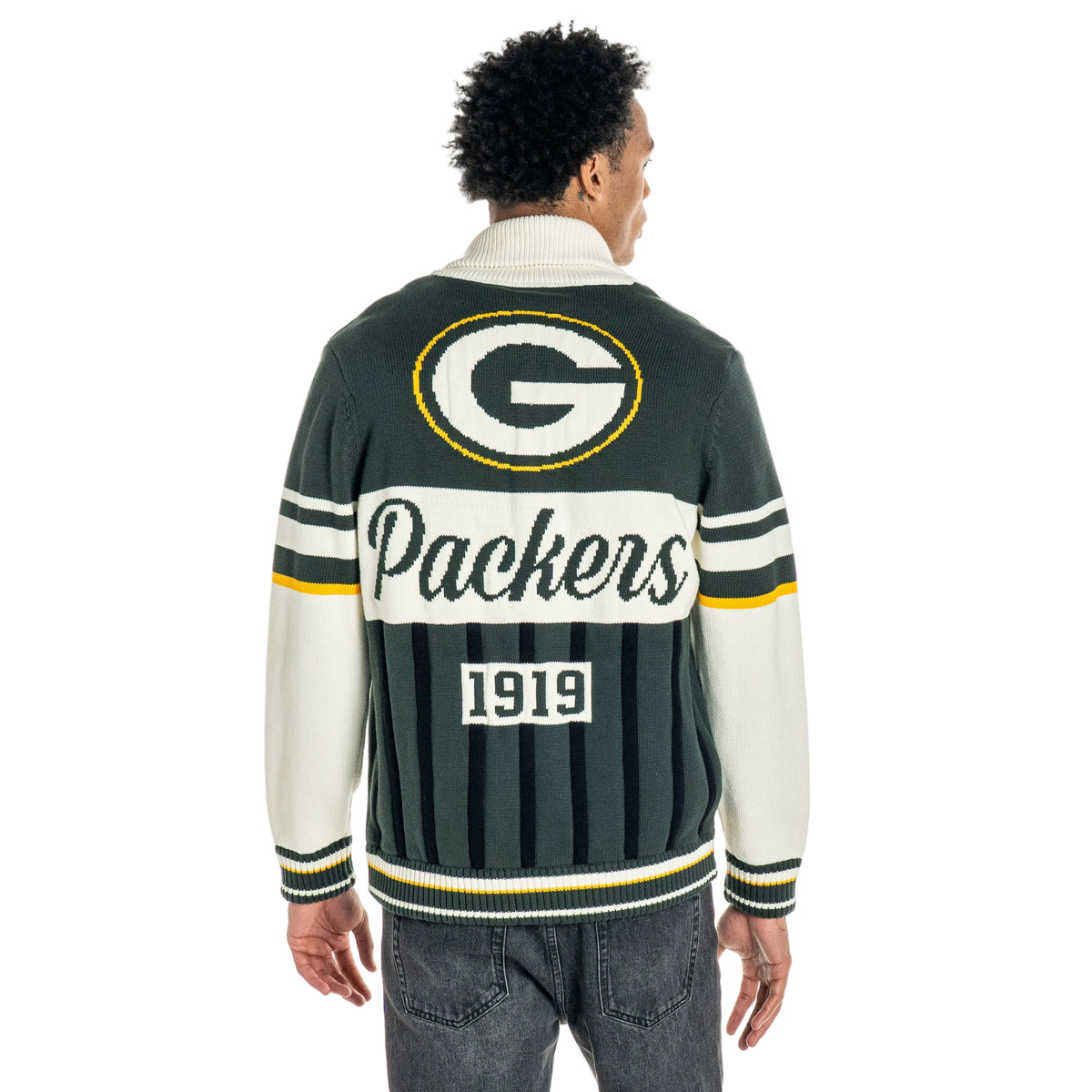 Green Bay Packers Unisex Jacquard Rolled-Collar Cardigan - Dark Green