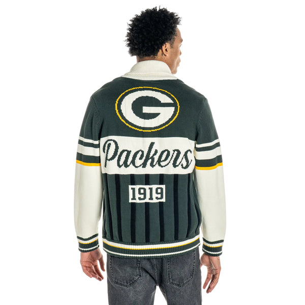 Green Bay Packers Unisex Jacquard Rolled-Collar Cardigan - Dark Green