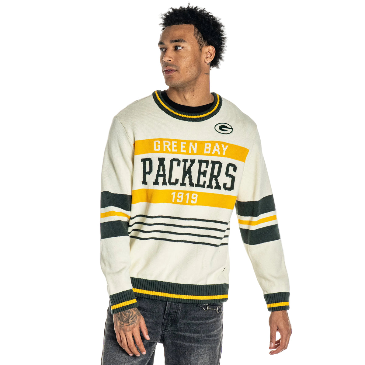 Green Bay Packers Unisex Jacquard Crew Sweater - Cream