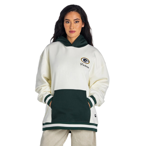 Green Bay Packers Unisex Colorblock Hoodie - Vintage White