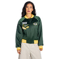 Green Bay Packers Women's Satin Raglan Bomber Jacket - Dark Green view 3