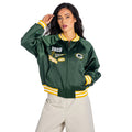 Green Bay Packers Women's Satin Raglan Bomber Jacket - Dark Green view 1