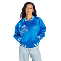 Detroit Lions Women's Satin Raglan Bomber Jacket - Blue view 2