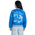Detroit Lions Women's Satin Raglan Bomber Jacket - Blue view 1