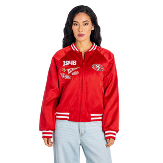 San Francisco 49ers Women's Satin Raglan Bomber Jacket - Red