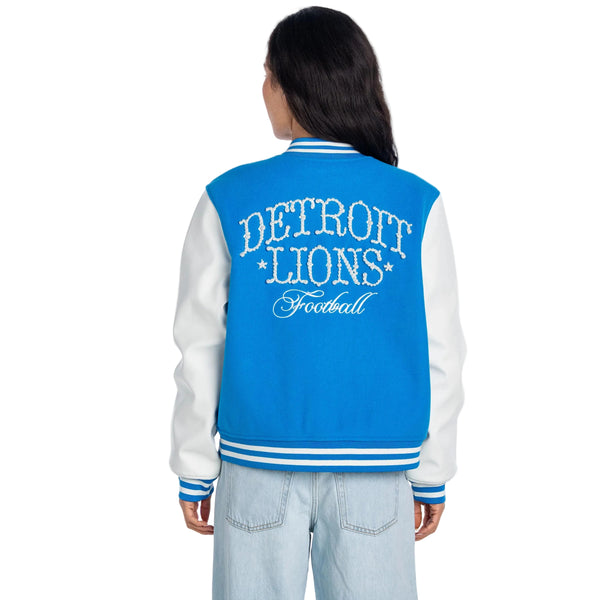 Detroit Lions Women's Pearl Varsity Jacket - Blue