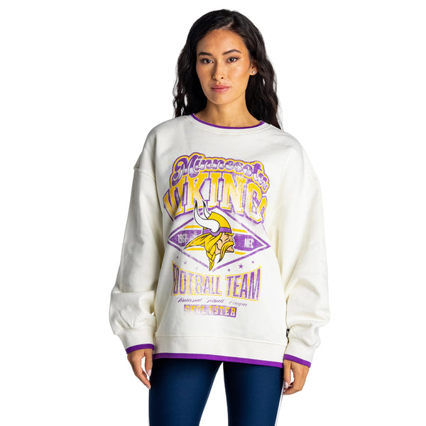 Minnesota Vikings Women's Oversized Vintage Crew Fleece - Vintage White