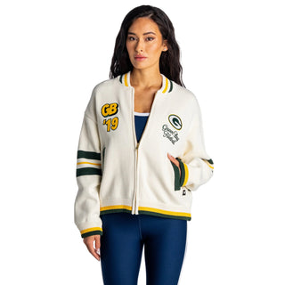 Green Bay Packers Women's Jacquard Zip Front Sweater - Cream