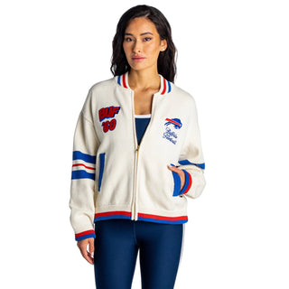 Buffalo Bills Women's Jacquard Zip Front Sweater - Cream