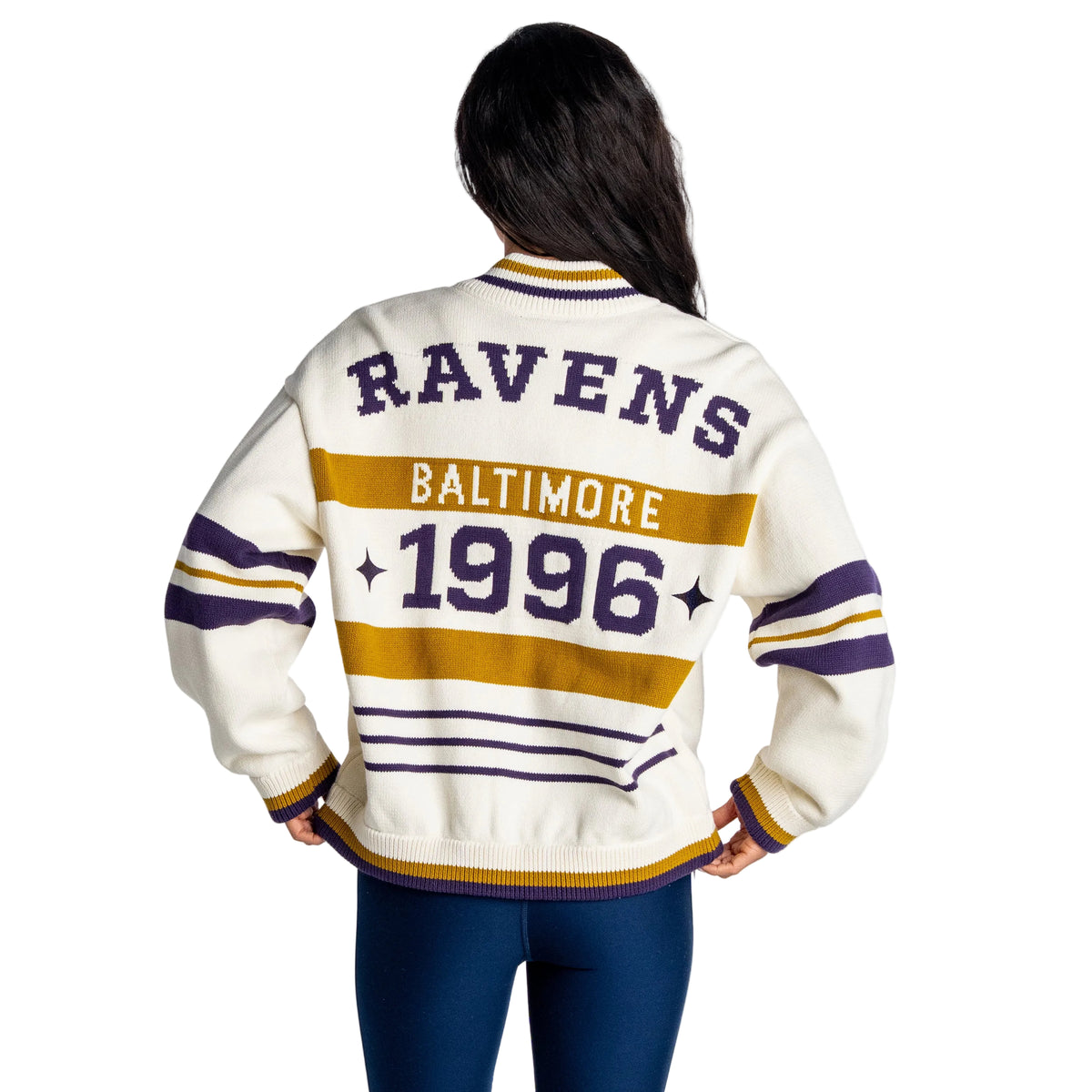 Baltimore Ravens Women's Jacquard Zip Front Sweater - Cream