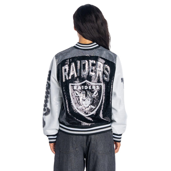 Las Vegas Raiders Women's Sequin Bomber Jacket - Black/White