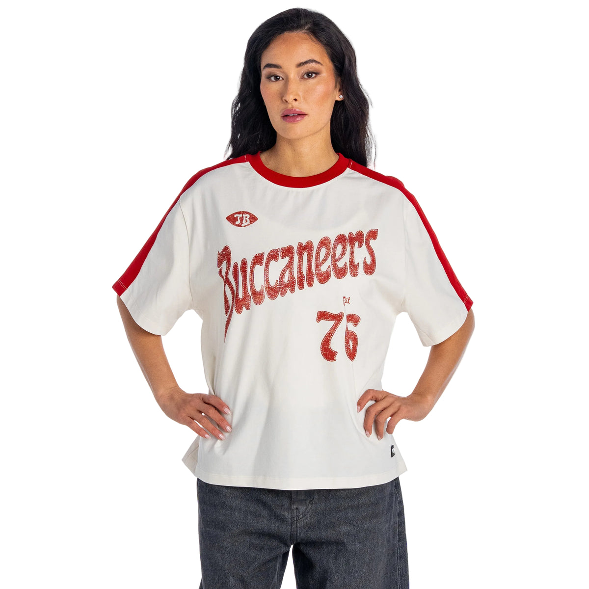 Tampa Bay Buccaneers Women's Drop Shoulder Top - Vintage White
