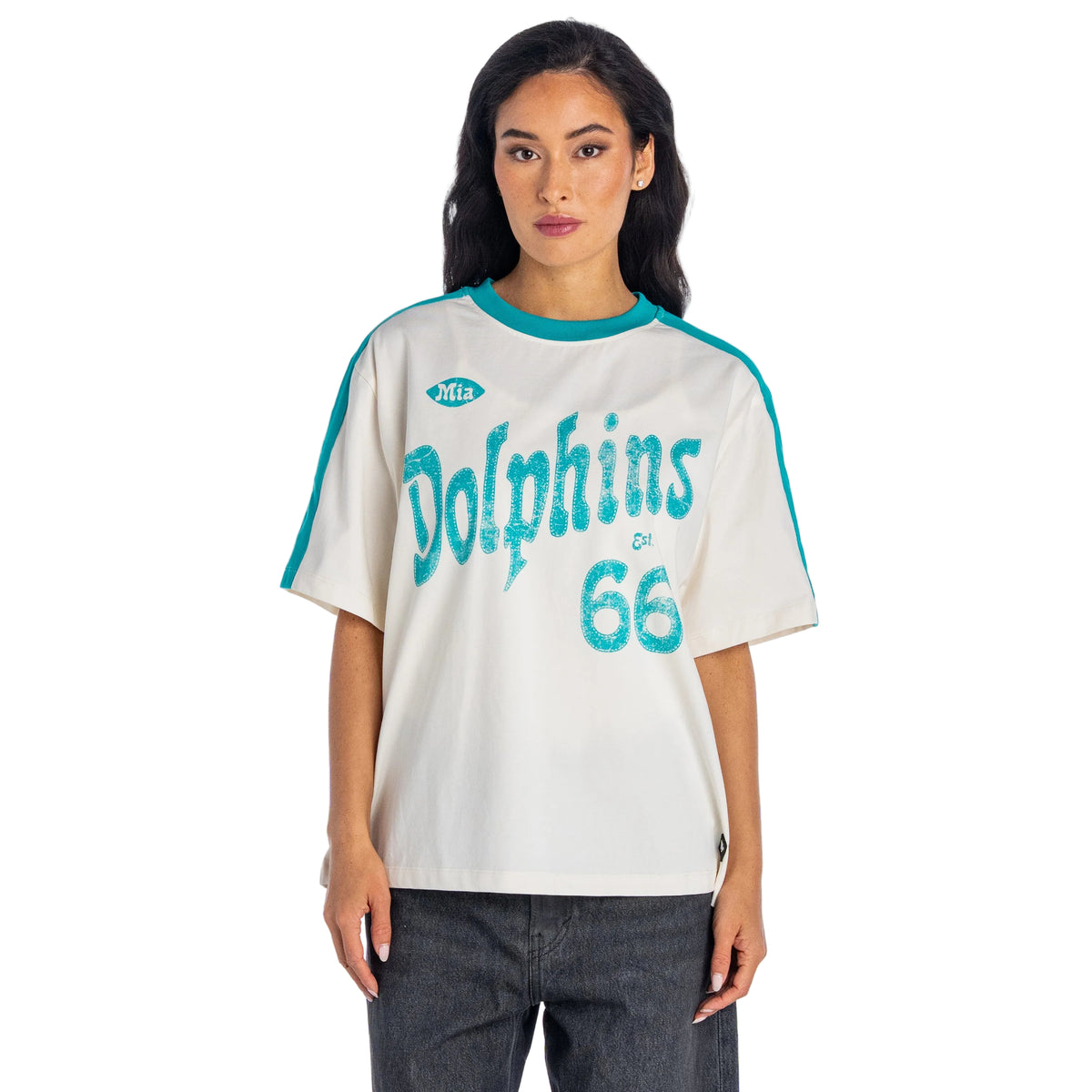 Miami Dolphins Women's Drop Shoulder Top - Vintage White