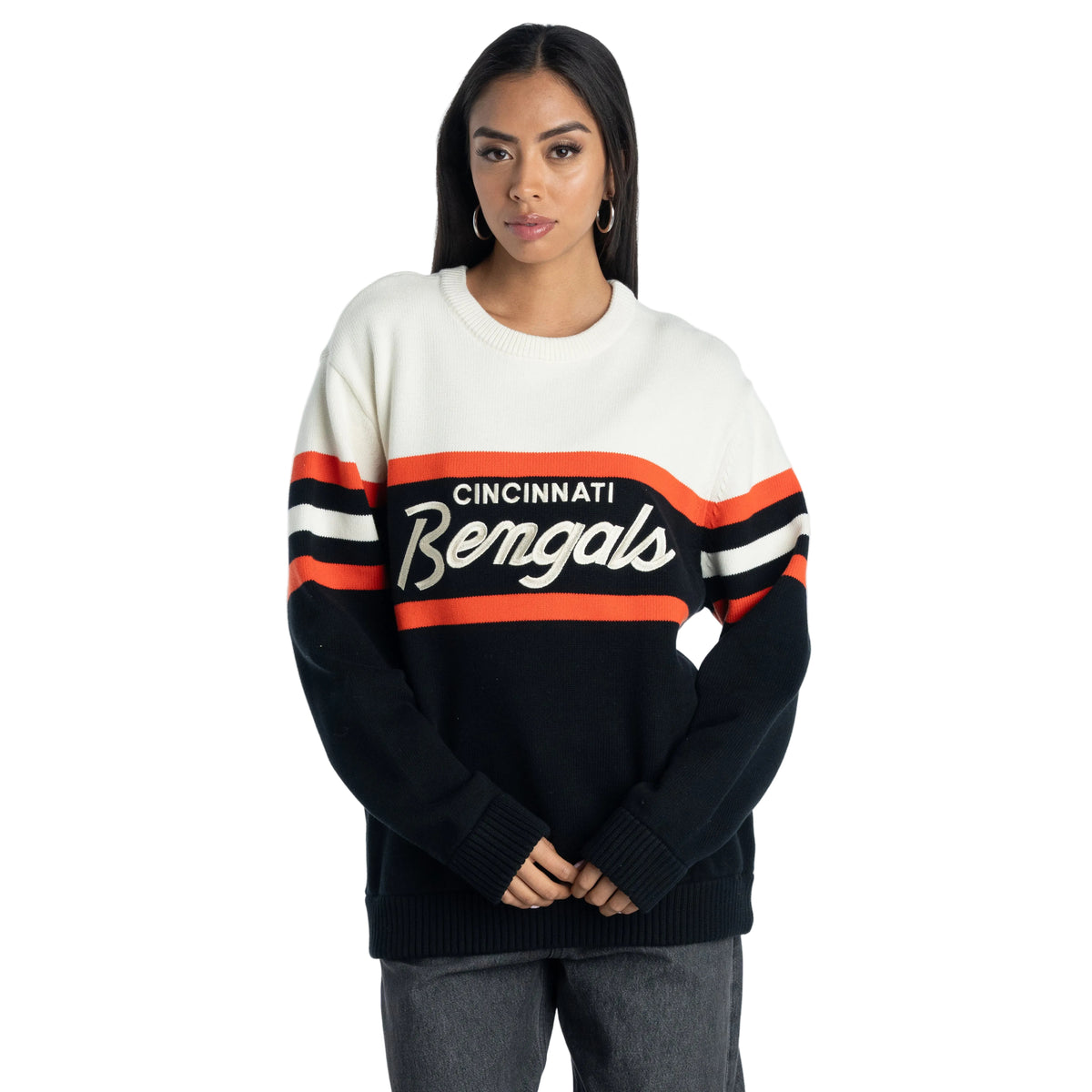 Cincinnati Bengals Unisex Jacquard Crew Sweater - Black/Cream