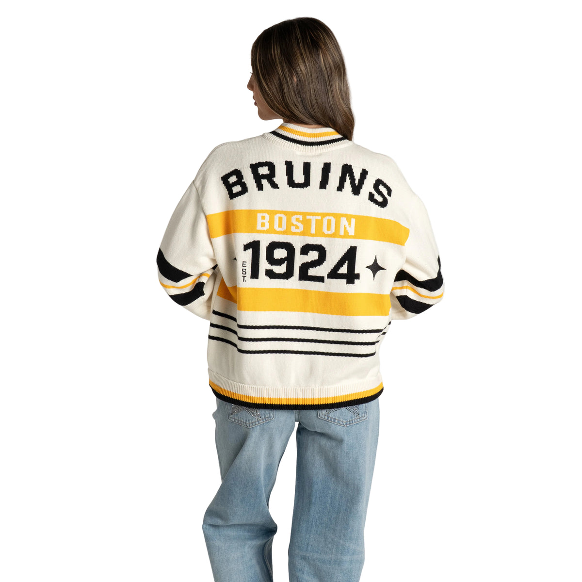 Boston Bruins Women's Jacquard Zip Front Sweater - Cream