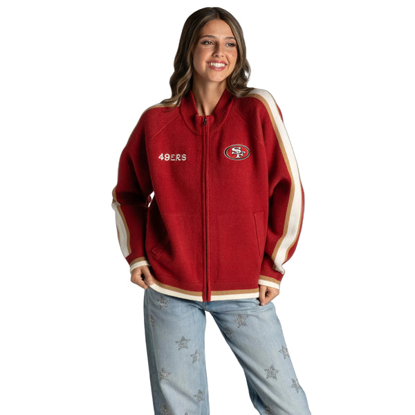 San Francisco 49ers Women's Raglan Zip-Up Sweater - Red