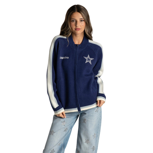 Dallas Cowboys Women's Raglan Zip-Up Sweater - Navy