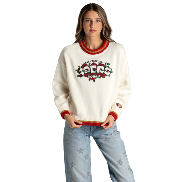 San Francisco 49ers Women's Jacquard Crew Sweater - Cream