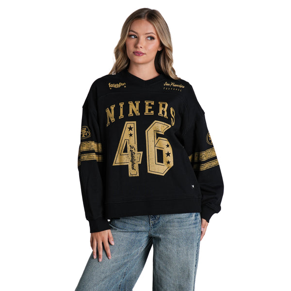 San Francisco 49ers Women's Oversized V-Neck Pullover - Black