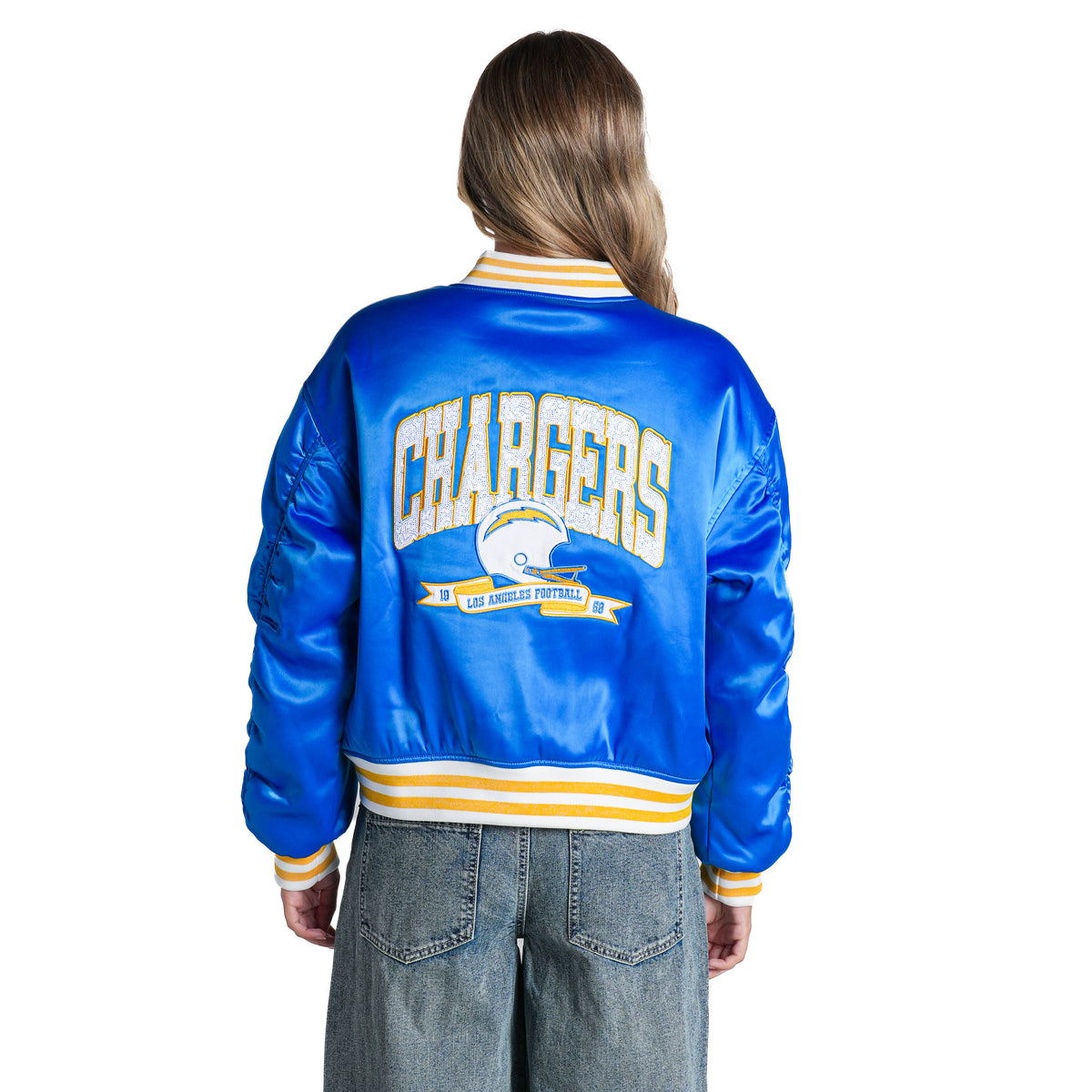 Los Angeles Chargers Women's Satin Bomber - Light Blue