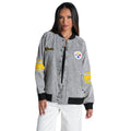 Pittsburgh Steelers Women's Sequin Denim Bomber Jacket - Grey Denim view 1