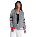 Detroit Red Wings Women's Sequin Denim Bomber Jacket - Grey Denim view 1